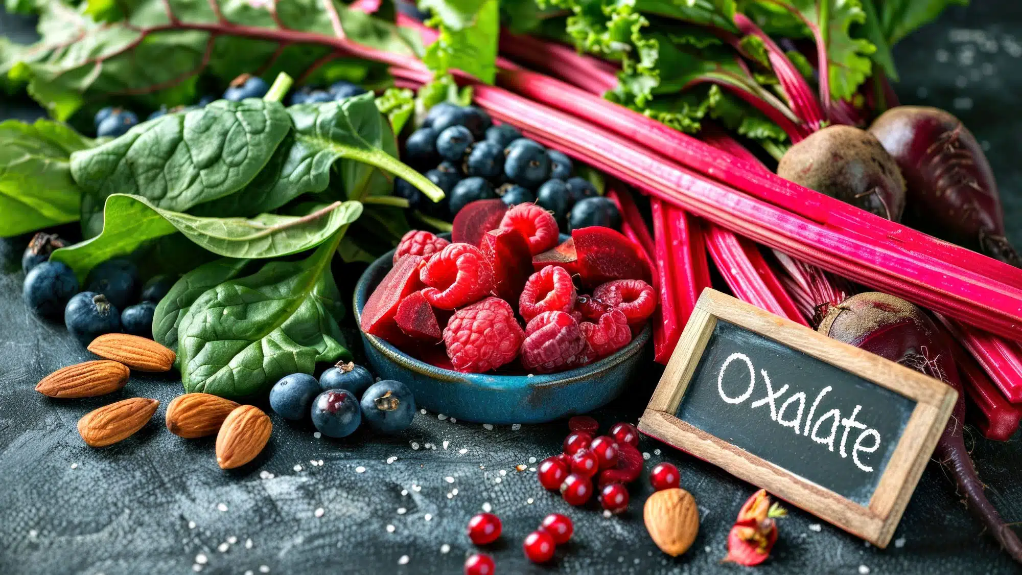 Fresh fruits, vegetables, and nuts with oxalate content