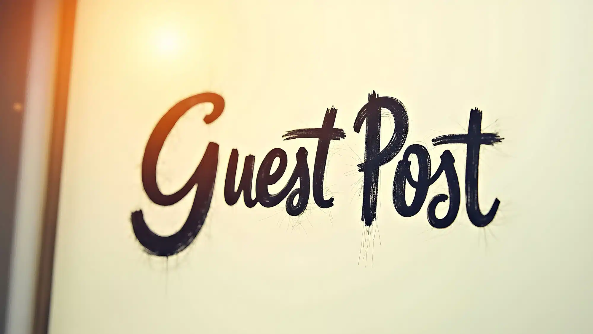 Stylized 'Guest Post' text on a sunlit wall
