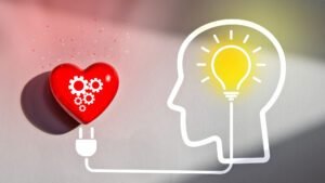 Heart connected to head with light bulb gear concept