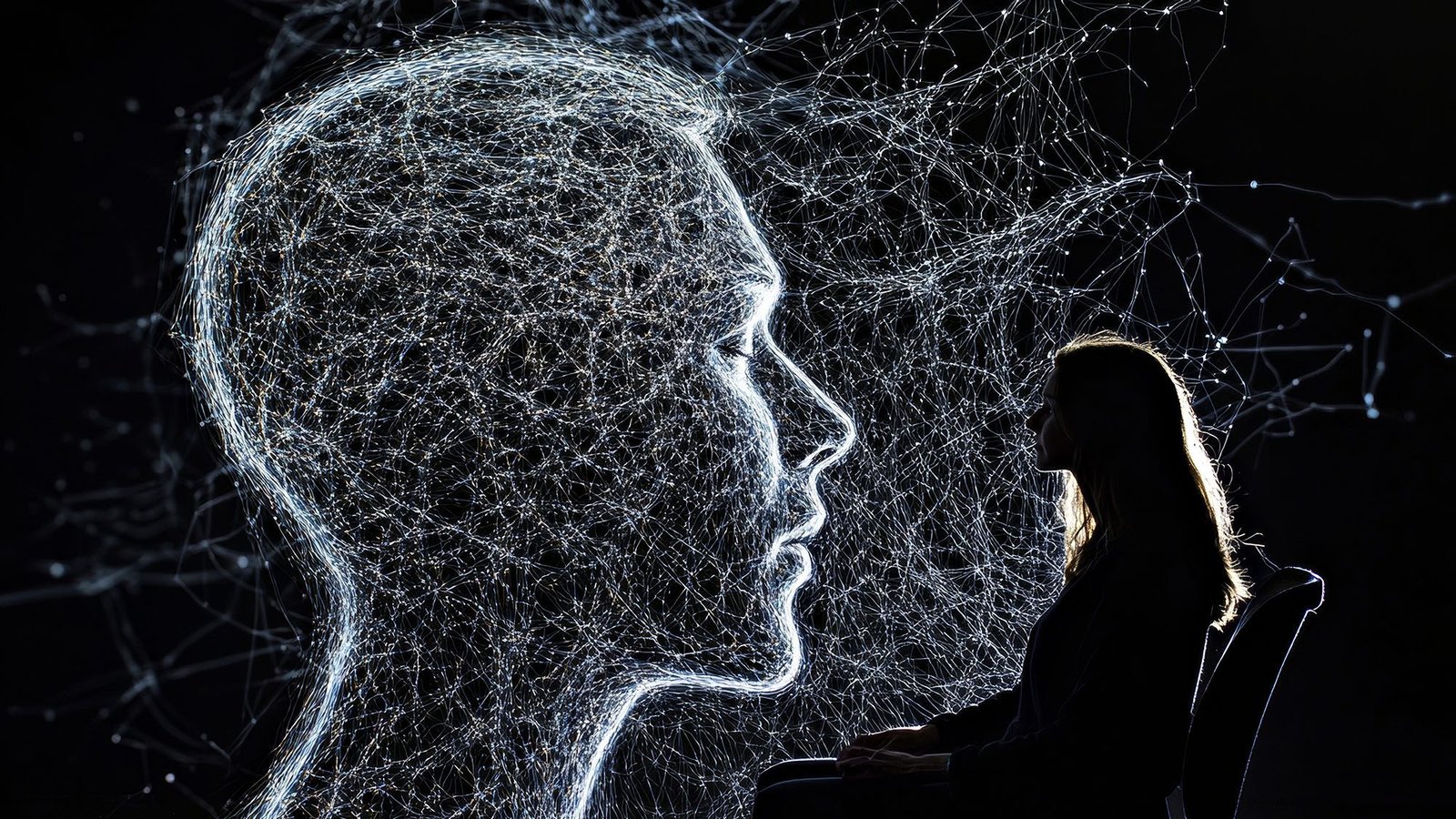 Digital representation of AI brain network with human silhouette